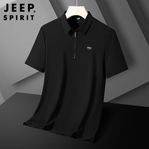 JEEP吉普夏季男士冰丝POLO衫翻领纯色短袖速干商务休闲风运动上衣