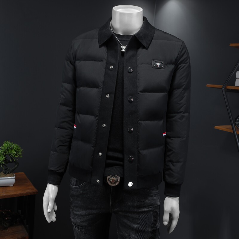 Y6111P2852024高端冬季90%白鸭绒针织领翻领羽绒服假模黑色,男装羽绒服,钱塘6016-1(原3019)