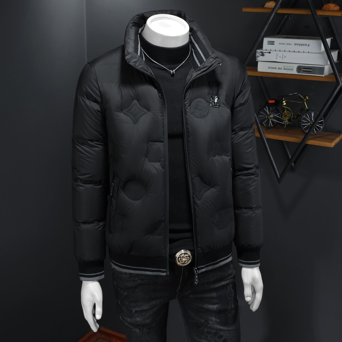 Y9820P2902025高端冬季90%白鸭绒暗花立领羽绒服假模335，男装羽绒服，钱塘6016-1(原3019)