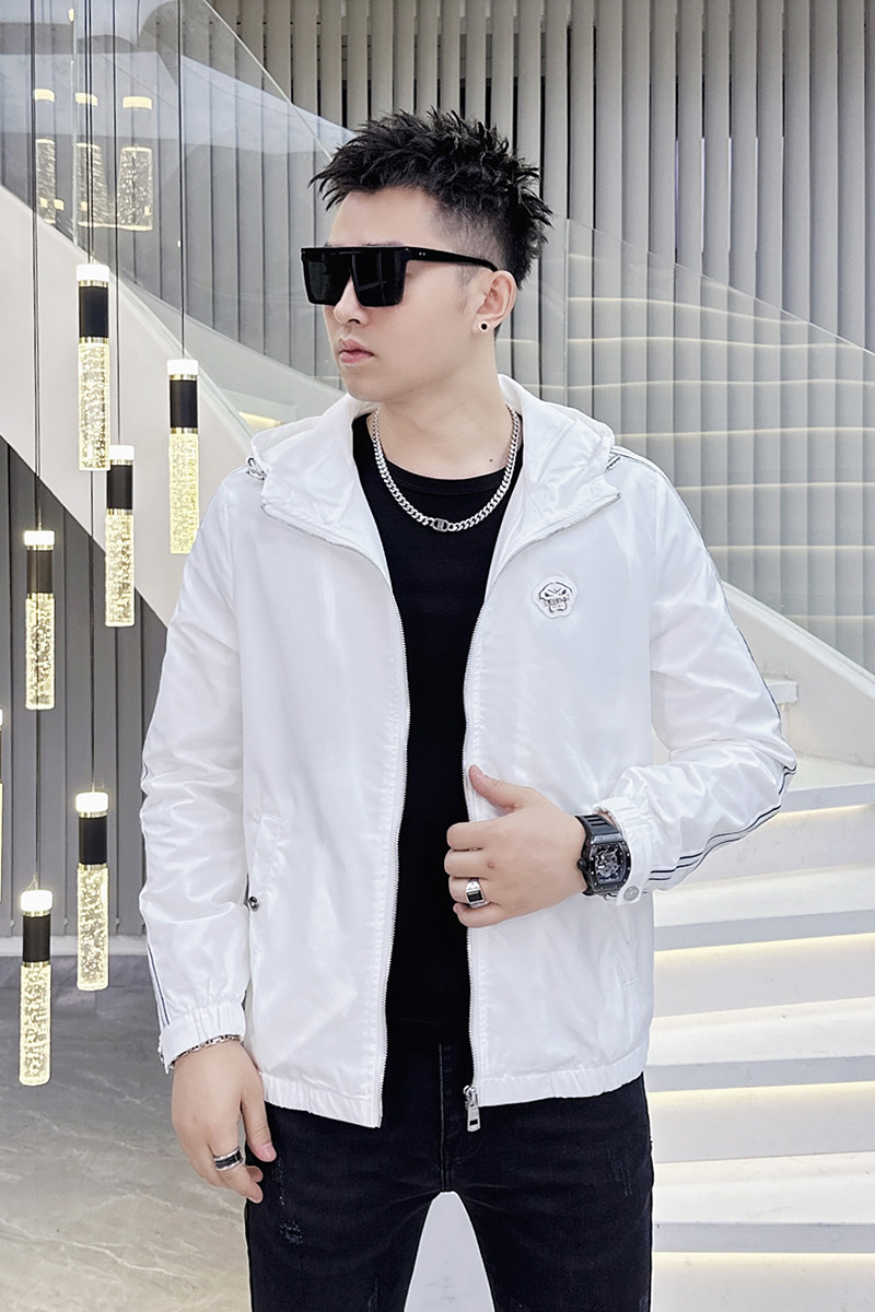 2026年新款纯色连帽休闲夹克钱塘3019-JK9071P155真模白色,男装夹克,钱塘6016-1(原3019)