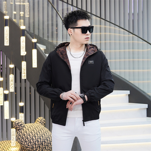 2025年新款印花连帽休闲夹克钱塘3019-JK9222P145真模黑色