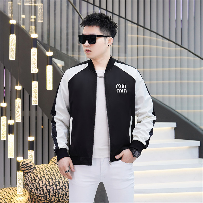 商标已注册2026年新款丝光棉立领撞色夹克JK9210P155真模黑色，男装夹克，钱塘6016-1(原3019)