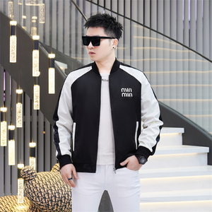 商标已注册2026年新款丝光棉立领撞色夹克 JK9210 P155 真模 黑色，男装夹克，钱塘6016-1(原3019)