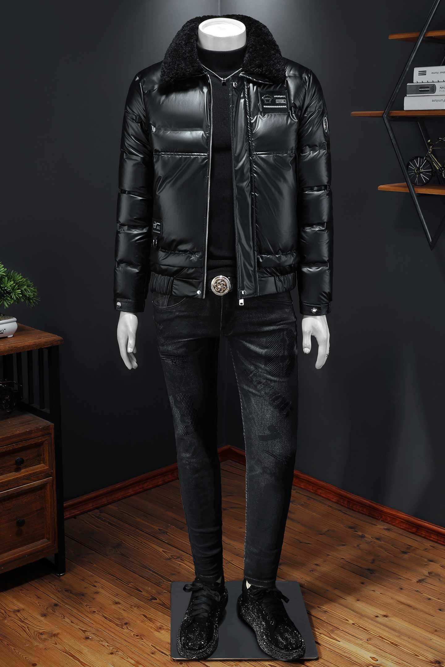 可拆卸Y9822P320高端冬季90%白鸭绒亮面翻领羽绒服假模365，男装羽绒服，钱塘6016-1(原3019)