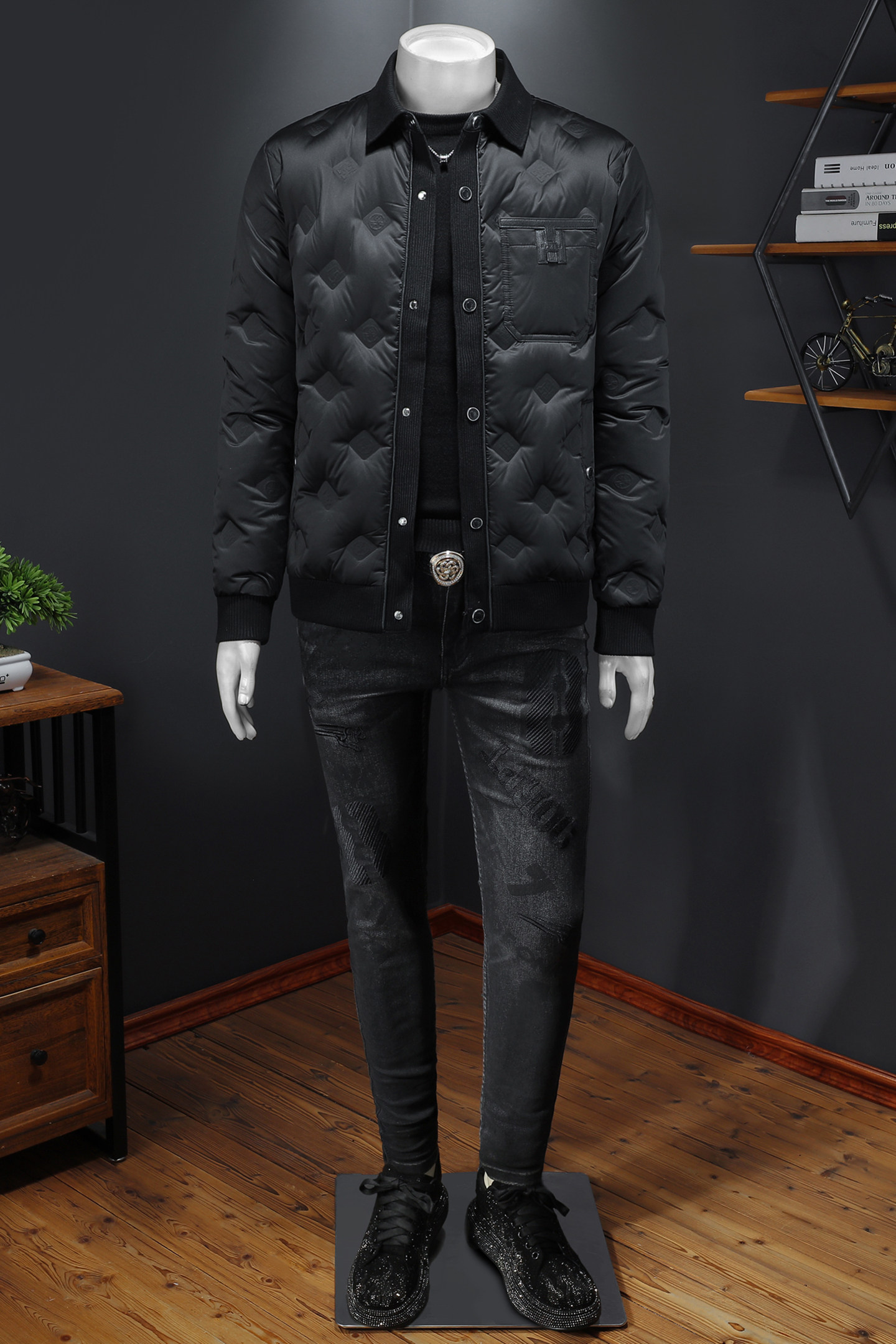 Y79229P3352025高端冬季90%鹅绒翻领暗花羽绒服假模390,男装羽绒服,钱塘6016-1(原3019)