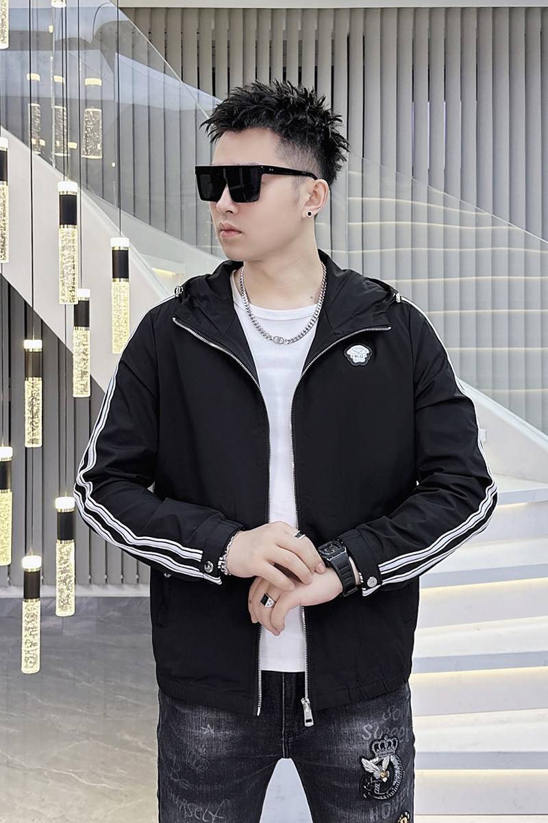 2026年新款纯色连帽休闲夹克钱塘3019-JK9071P155真模黑色,男装夹克,钱塘6016-1(原3019)
