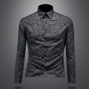 2026年新款长袖衬衫青春大码修身衬衣 钱塘3019 9615 P80镂空黑色，男装衬衫，钱塘6016-1(原3019)