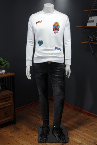 2026年新款冬季圆领阔版卫衣绣花WY38005-P130镂空 白色图片
