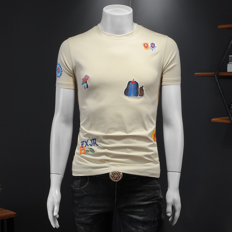 2026年新款短袖T恤钱塘3019TX229P70假模杏色，男装T恤，钱塘6016-1(原3019)