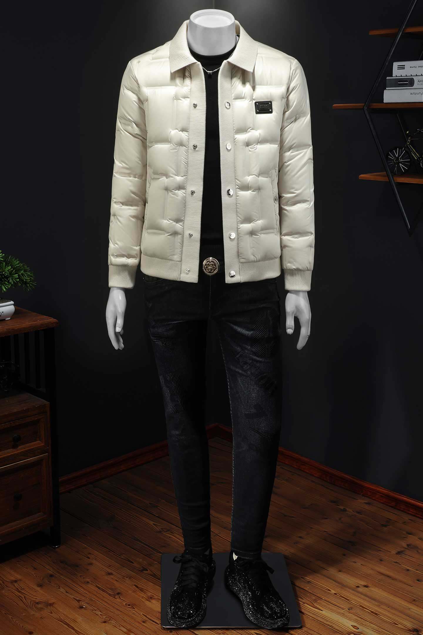 Y9828P3102025高端冬季90%白鸭绒暗花针织领羽绒服假355，男装羽绒服，钱塘6016-1(原3019)