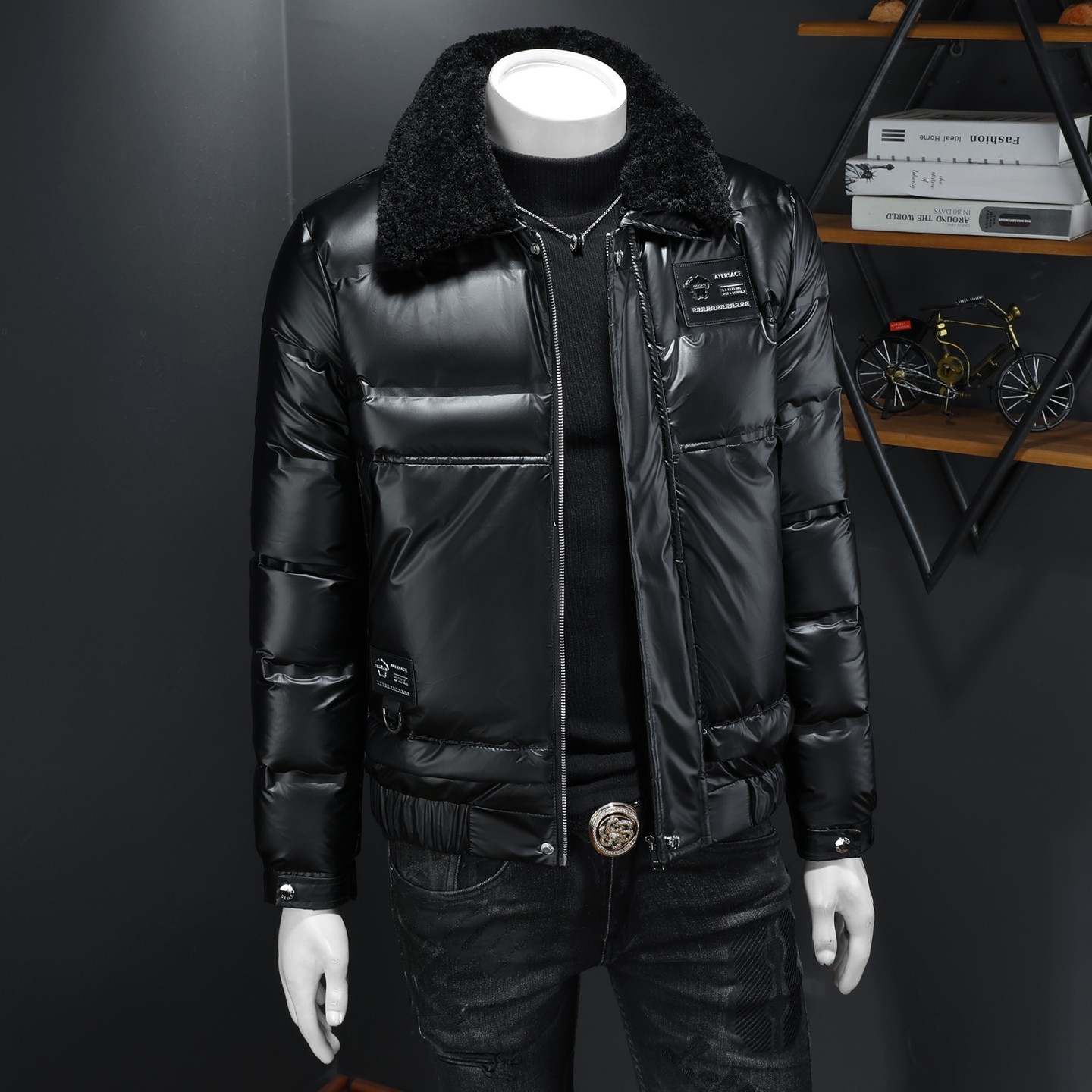 可拆卸Y9822P320高端冬季90%白鸭绒亮面翻领羽绒服假模365，男装羽绒服，钱塘6016-1(原3019)