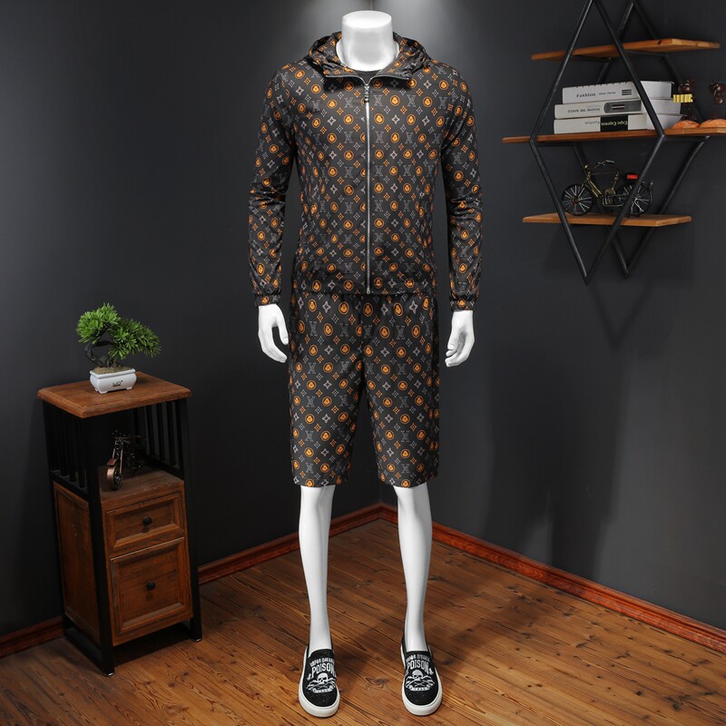 2026年新款防晒短裤套装钱塘30191247+9061套装P218假模咖色，男装休闲套装，钱塘6016-1(原3019)