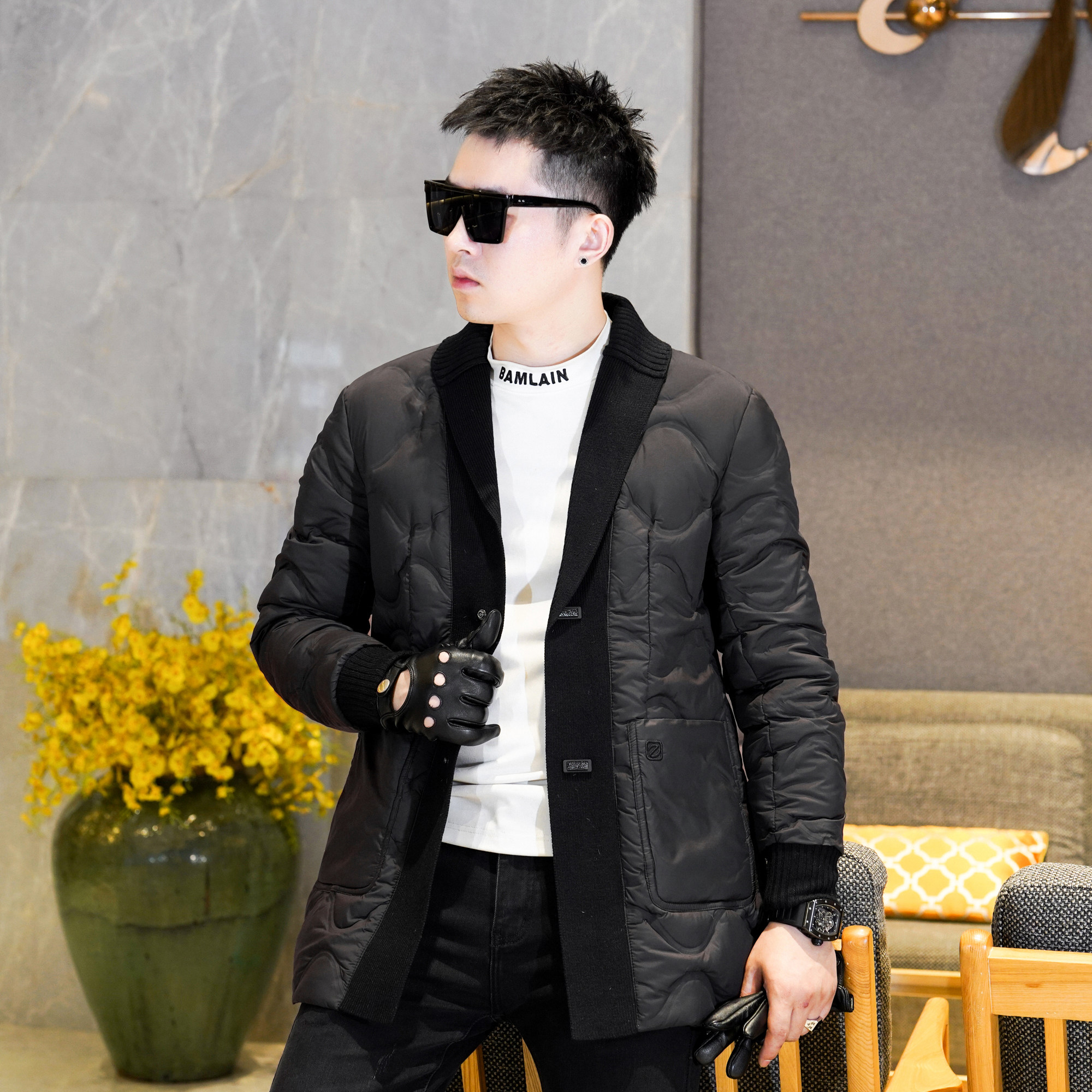 Y8825P2852024高端冬季90%白鸭绒亮面翻领羽绒服真模黑色,男装羽绒服,钱塘6016-1(原3019)