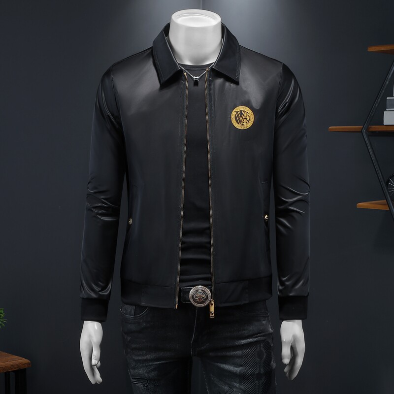 商标已注册2026年新款刺绣翻领休闲夹克JK9236P155假模黑色，男装夹克，钱塘6016-1(原3019)