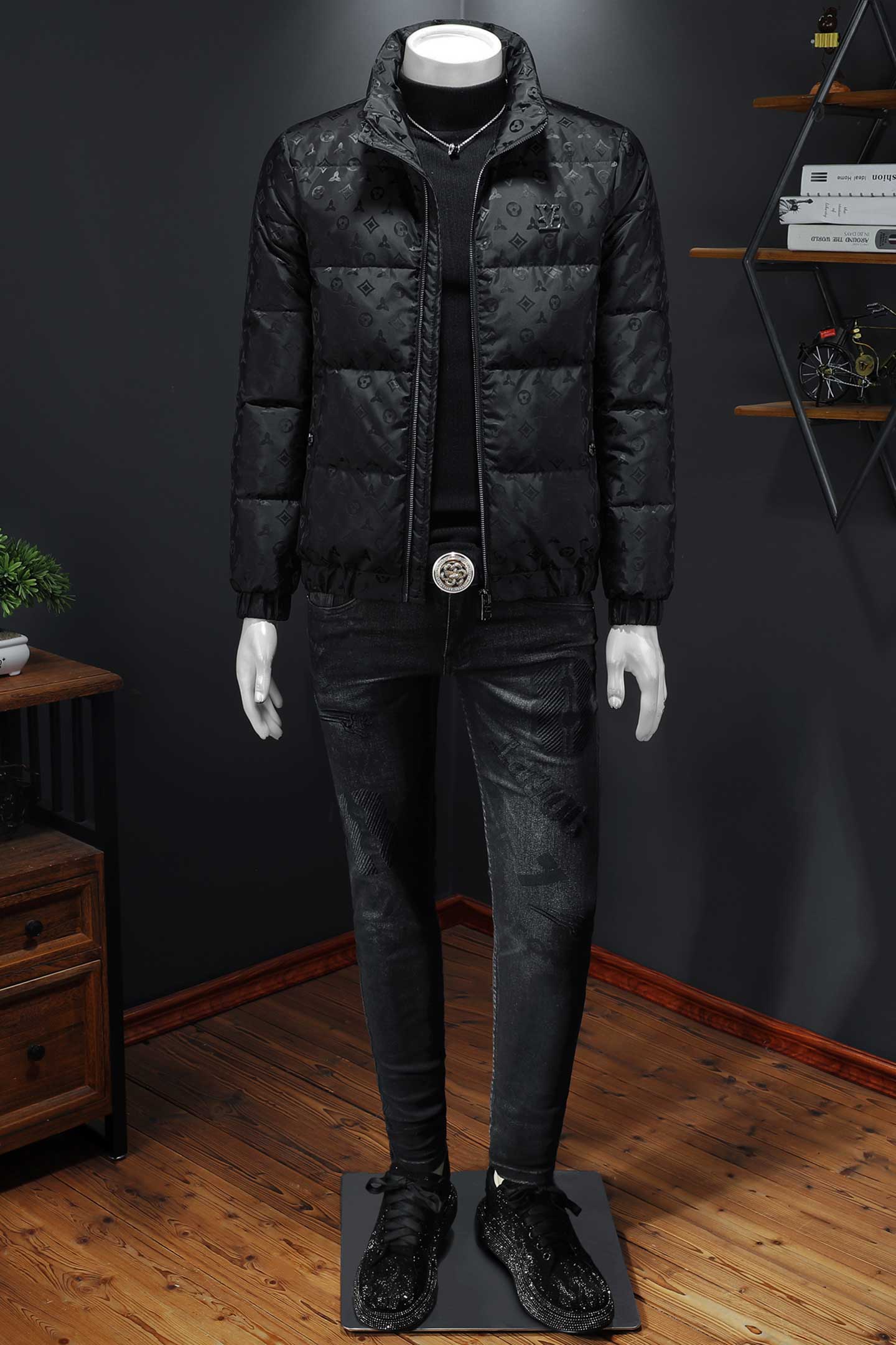 Y9817P3002025高端冬季90%白鸭绒提花立领羽绒服假模335，男装羽绒服，钱塘6016-1(原3019)