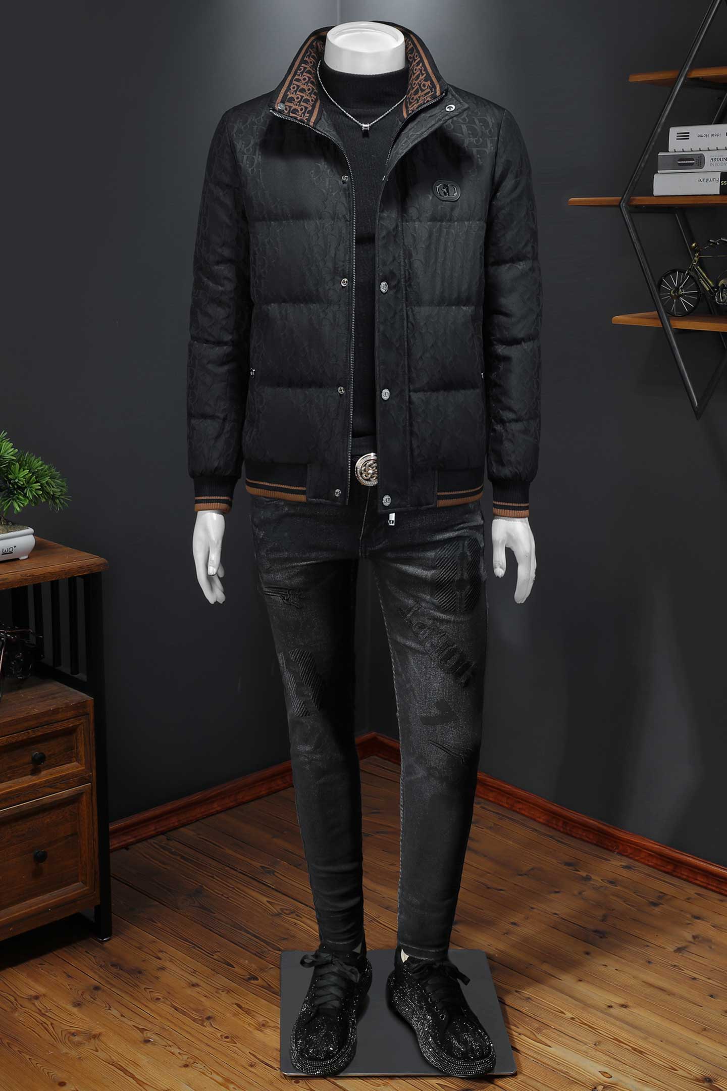 Y2501P3552025高端冬季90%白鸭绒立领提花羽绒服假模395,男装羽绒服,钱塘6016-1(原3019)