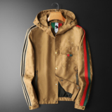 韩式秋季连帽翻领印花修身型夹克帅气大码春秋季亮面男士时尚休闲，男装夹克，钱塘6016-1(原3019)