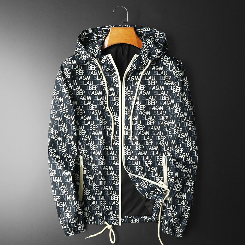 2026年新款印花连帽休闲夹克钱塘3019-JK9031P150平铺黑色，男装夹克，钱塘6016-1(原3019)