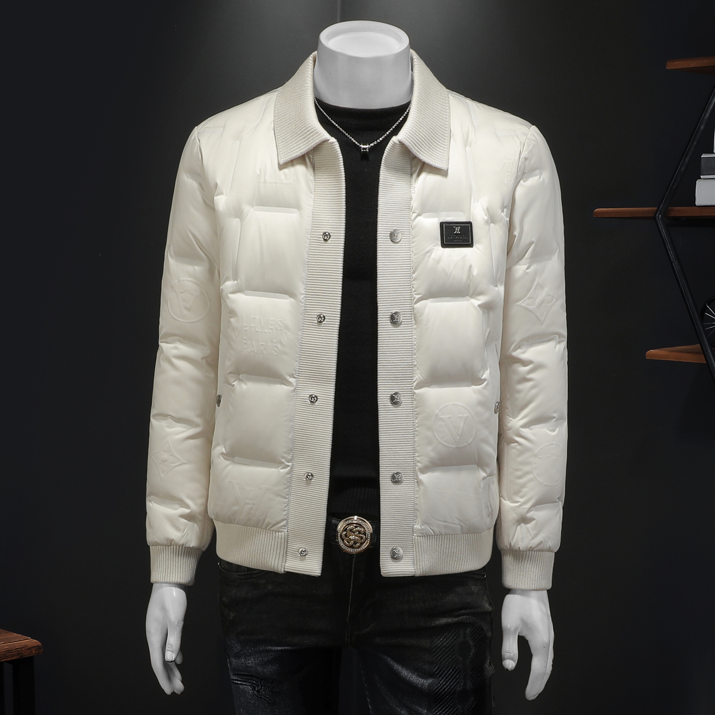 Y8861P3352025高端冬季90%白鸭绒翻领暗花羽绒服假模375，男装羽绒服，钱塘6016-1(原3019)