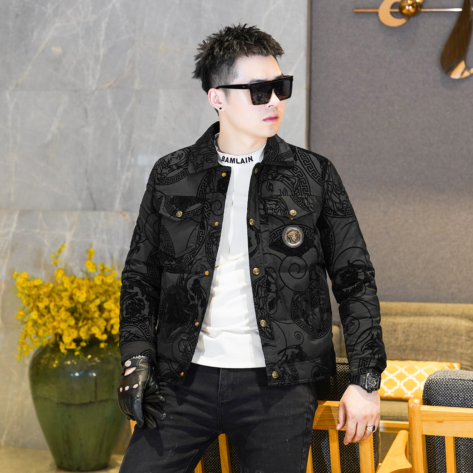 Y9883P3002024高端冬季90%白鸭绒翻领单排扣羽绒服真模黑色,男装羽绒服,钱塘6016-1(原3019)