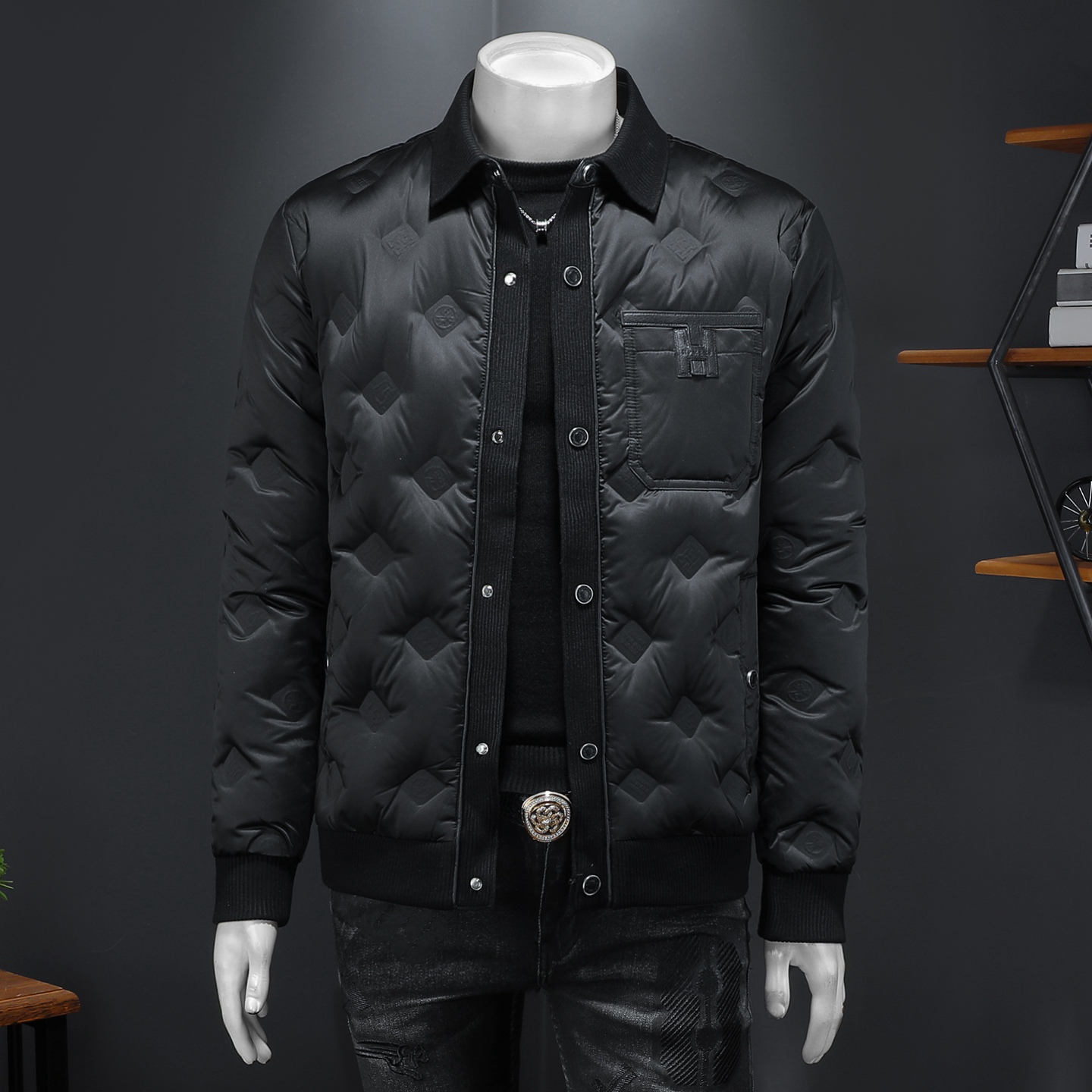 Y79229P3352025高端冬季90%鹅绒翻领暗花羽绒服假模390，男装羽绒服，钱塘6016-1(原3019)