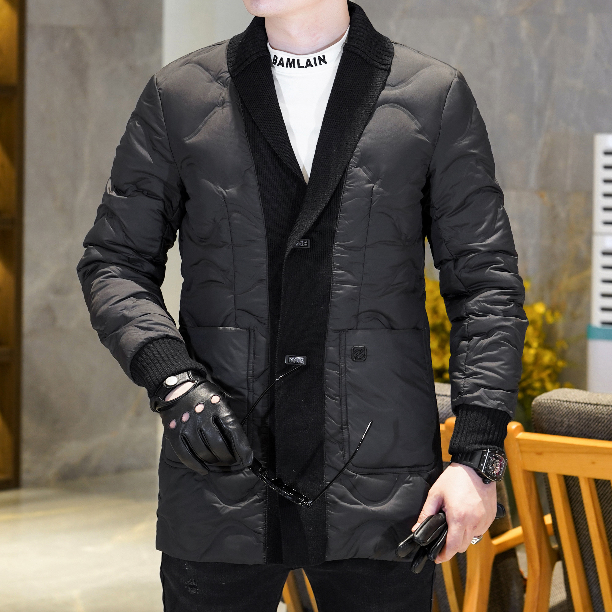 Y8825P2852024高端冬季90%白鸭绒亮面翻领羽绒服真模黑色,男装羽绒服,钱塘6016-1(原3019)