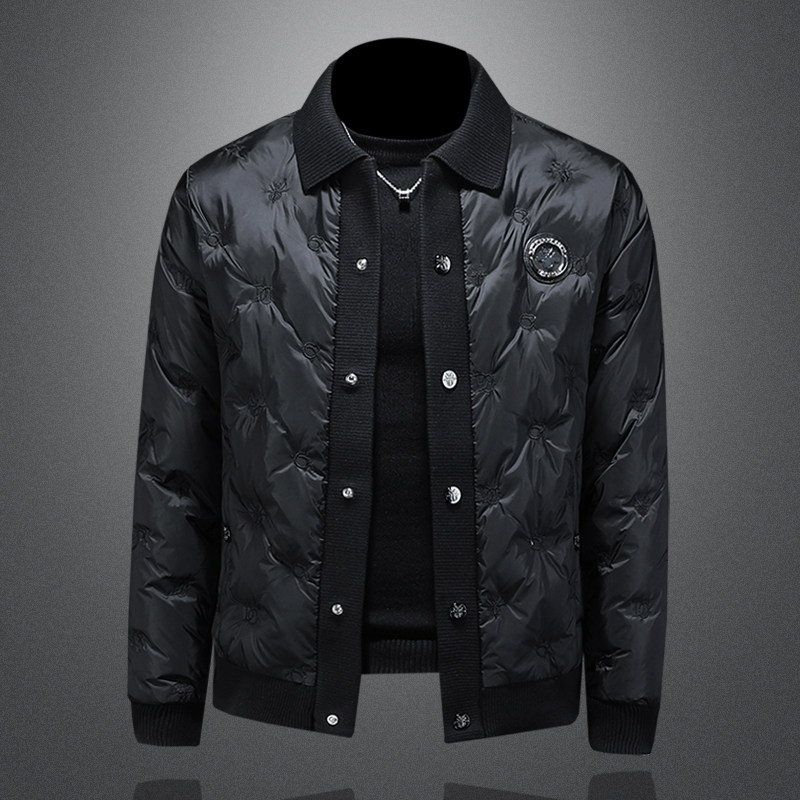 Y8828P2902025高端冬季90%白鸭绒亮面翻领羽绒服镂空黑色