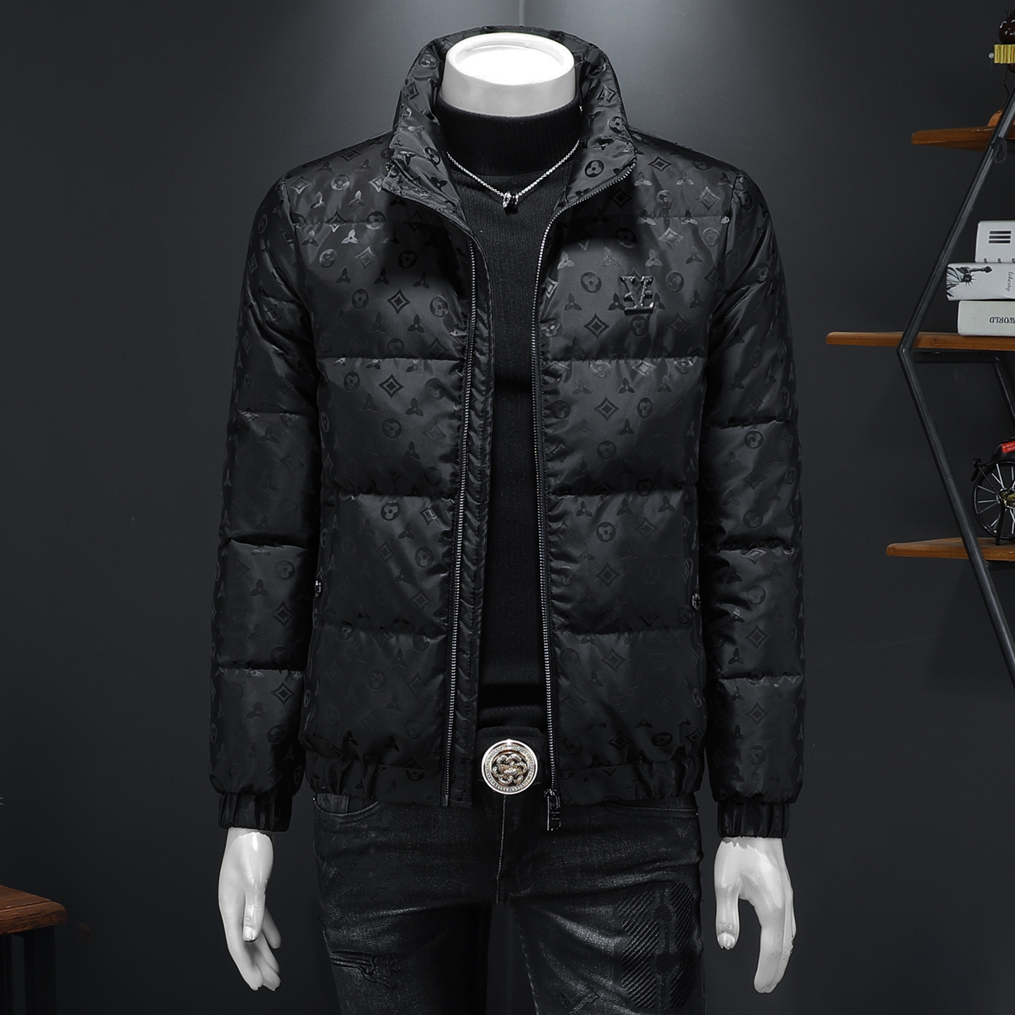 Y9817P3002025高端冬季90%白鸭绒提花立领羽绒服假模335，男装羽绒服，钱塘6016-1(原3019)