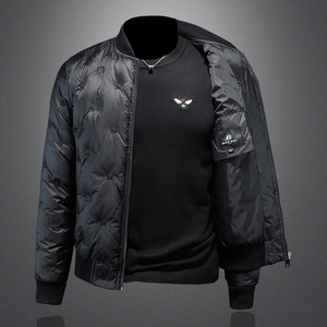 Y9851P2802022高端冬季90%白鸭绒亮面立领羽绒服镂空黑色
