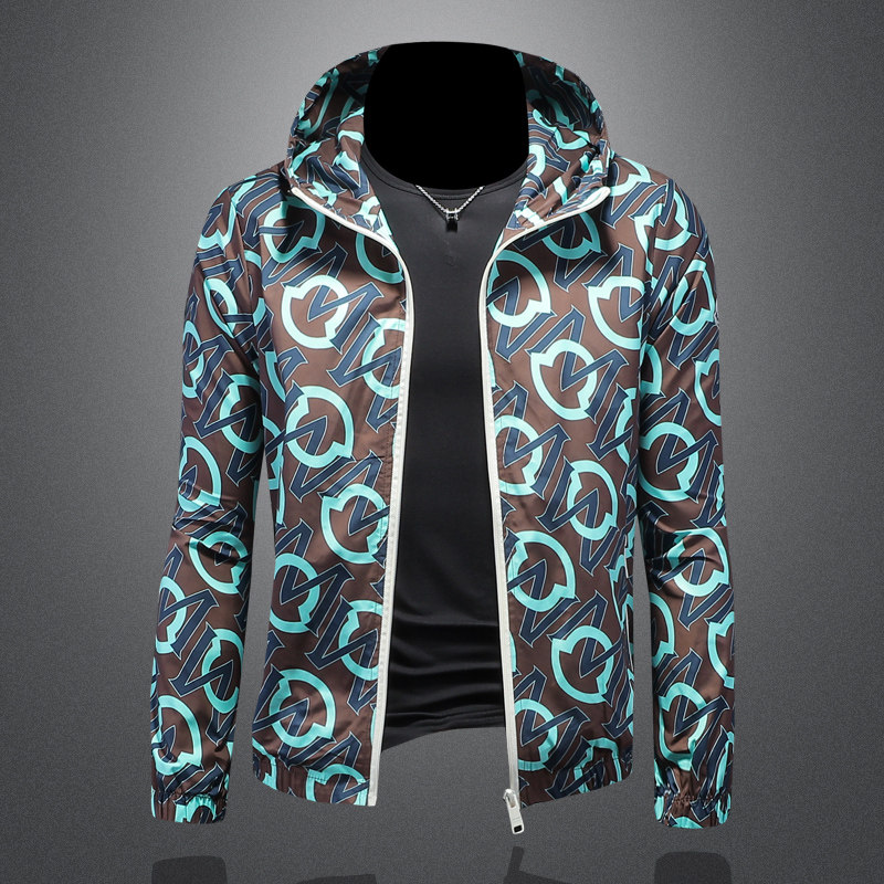 2026年新款印花连帽休闲夹克钱塘3019-JK9030P150镂空咖啡色，男装夹克，钱塘6016-1(原3019)