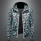 2026年新款印花连帽休闲夹克钱塘3019-JK9030P150镂空咖啡色，男装夹克，钱塘6016-1(原3019)