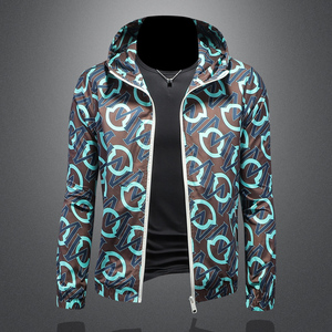 2026年新款印花连帽休闲夹克 钱塘3019-JK9030 P150 镂空咖啡色，男装夹克，钱塘6016-1(原3019)