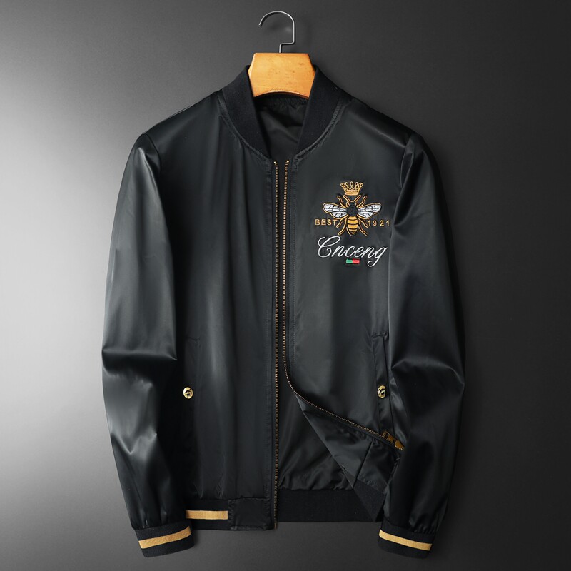 2026年新款印花立领休闲夹克钱塘3019-JK9025P155平铺黑色，男装夹克，钱塘6016-1(原3019)