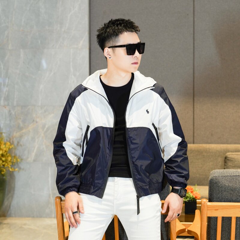商标已注册2025年新款印花拼接连帽休闲夹克JK9261P140真模,男装夹克,钱塘6016-1(原3019)