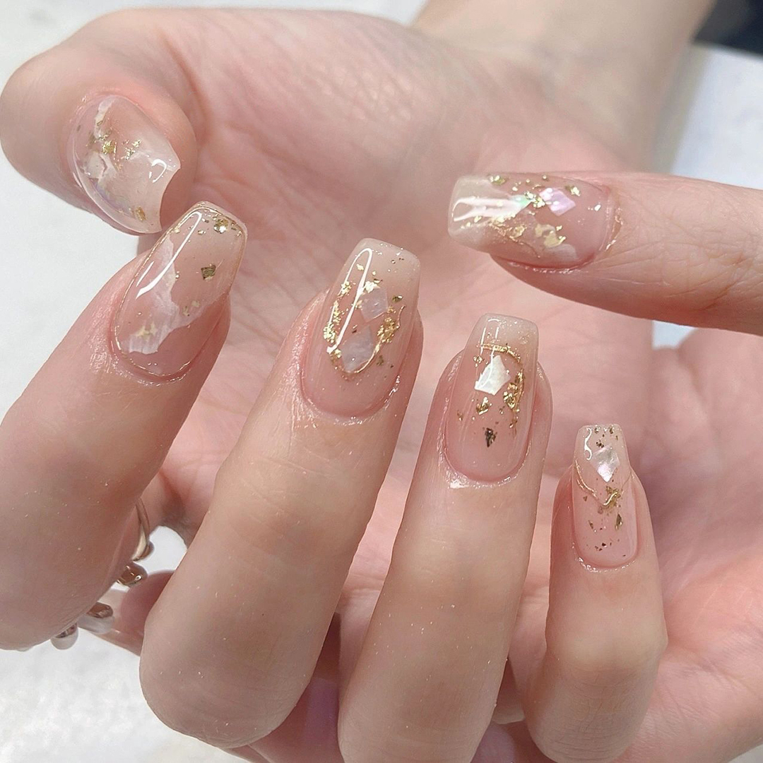 淳贵人手工美甲成品 显白贝壳金箔孕妇可穿戴新娘光疗甲片可拆卸