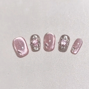 淳贵人纯手工穿戴甲 秋冬显白布契拉提猫眼鎏金线条美甲成品短款