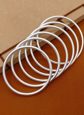 福氏999足银古法银手镯年轻款实心素圈手环闭口复古镯子纯银手镯