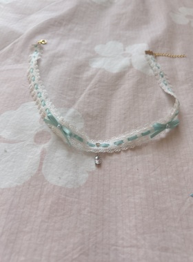 原创设计手作Lolita甜美可爱蓝色蕾丝项链颈链