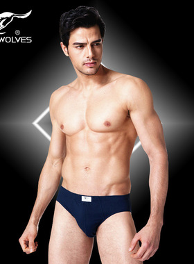 2条装正品七匹狼盒装内裤03299全棉纯色中腰三角裤男士短裤中老年