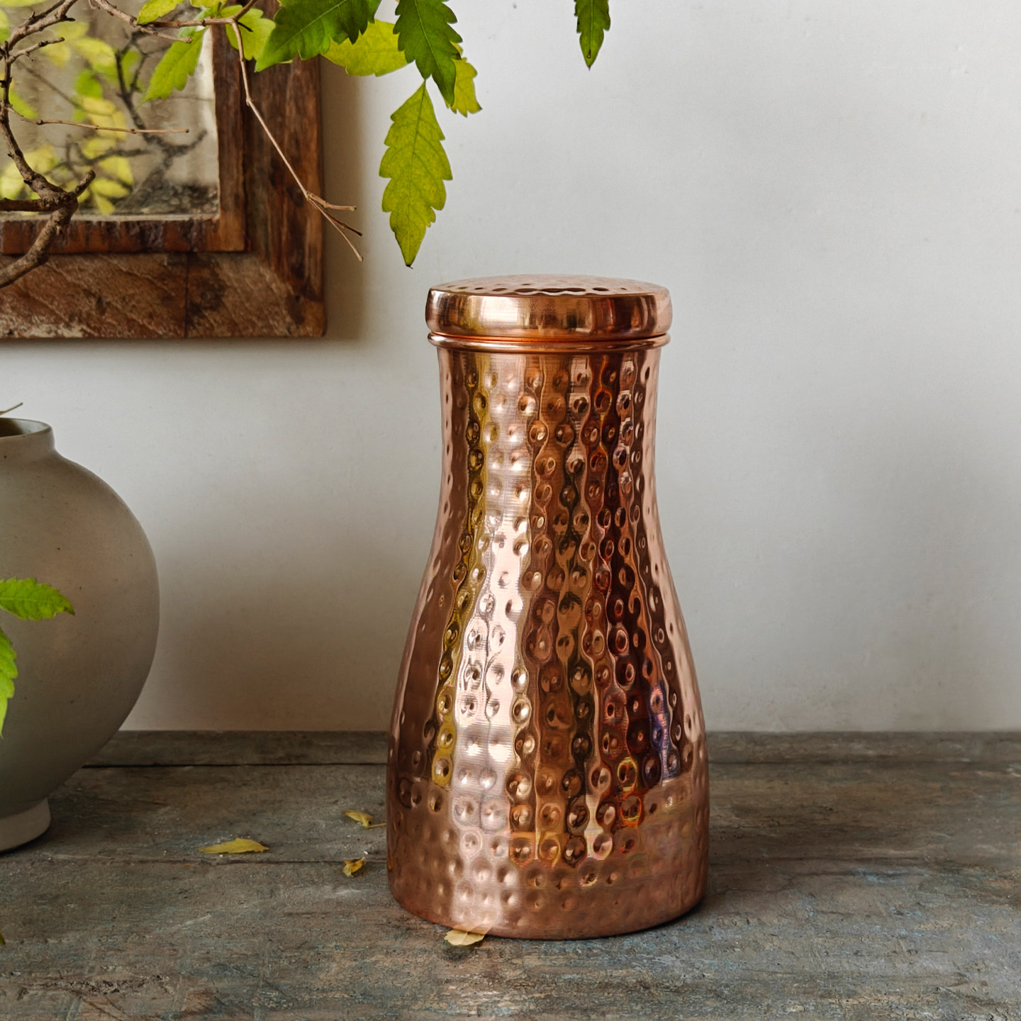 印度进口手工锤纹铜制扎壶冷水壶凉水壶瑜伽水壶家用特色水壶套装