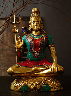 东南亚风格手工精雕铜湿婆像摆件