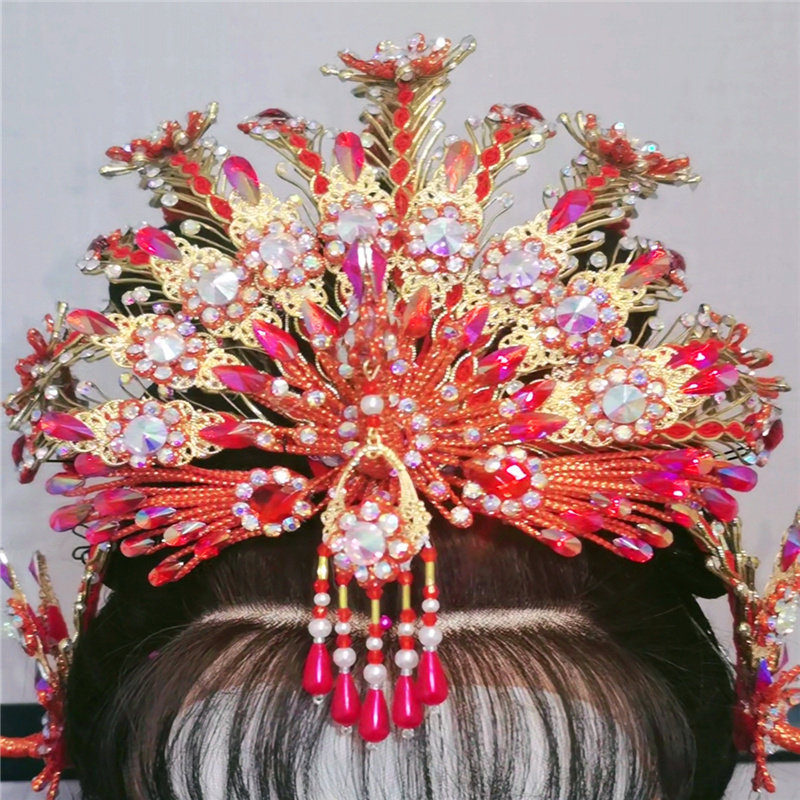 定制戏曲头饰正凤套装新娘凤冠公主皇后娘娘汉服古装婚礼流苏配饰