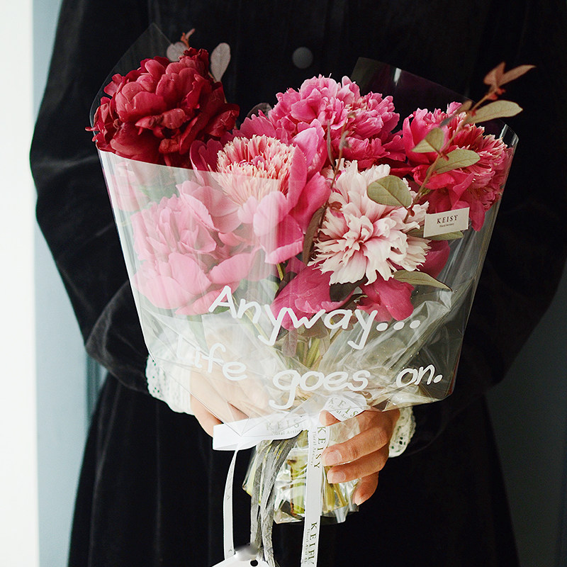 ins风网红全透明英文玻璃纸花束包装纸加厚防水opp玻璃纸包装材料