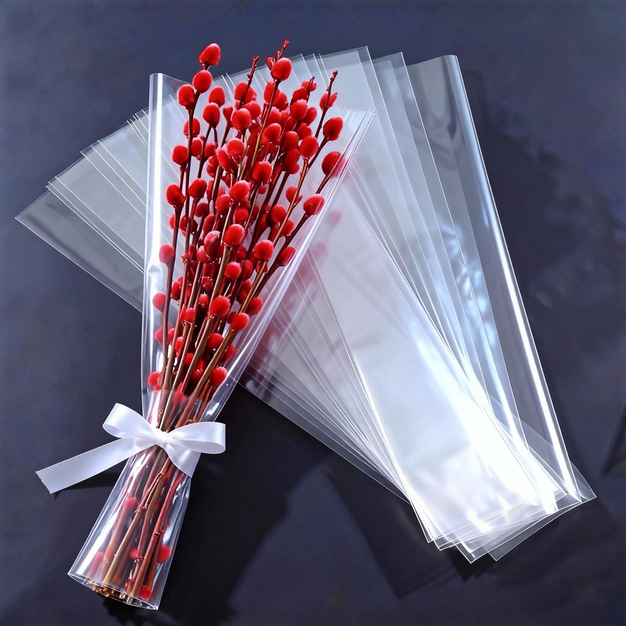 银柳包装袋十支透明柳枝套袋春节年宵花防爆边端午艾草长条opp袋