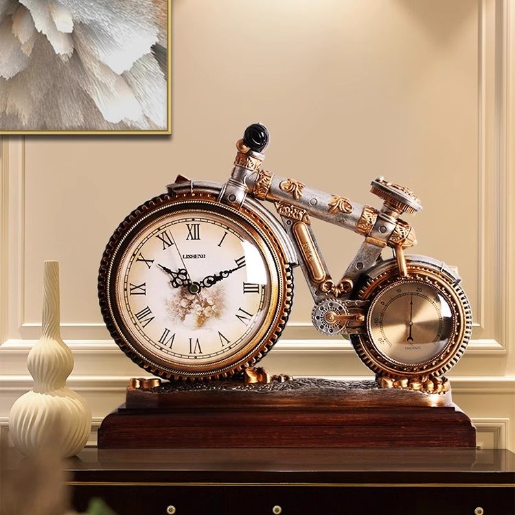 2025欧式座钟客厅静音复古时钟创意台钟装饰钟自行车摆件石英钟表