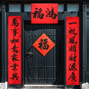 粤西版大横幅鸿福鸿禧对联春节背胶春联对联过年新春过年门对门联