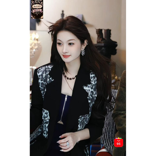 【侯允儿限定】又酷又闪！设计师款~豹纹亮片拼接西服82341W