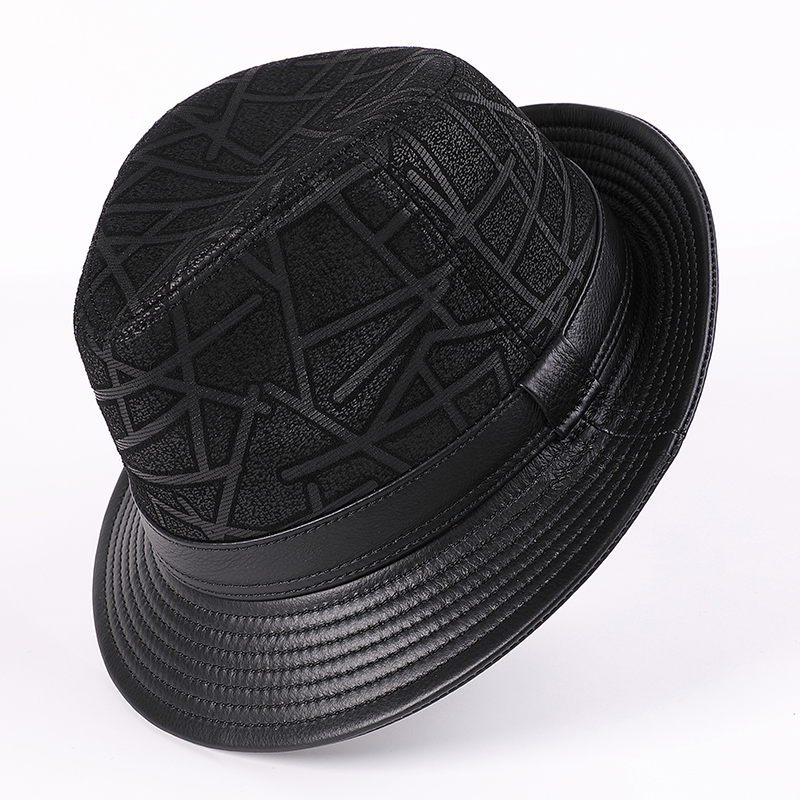 真皮礼帽中老年人秋冬季男士绅士帽英伦牛皮爵士帽户外爸爸老头帽