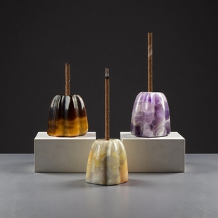 天然水晶玛瑙石雕刻花朵香托 水晶香薰石香插小摆件简约 线香底座