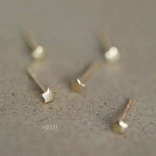 9K黄金 一闪一闪 小星星 极简百搭素金可爱迷你星星耳钉 K金耳饰